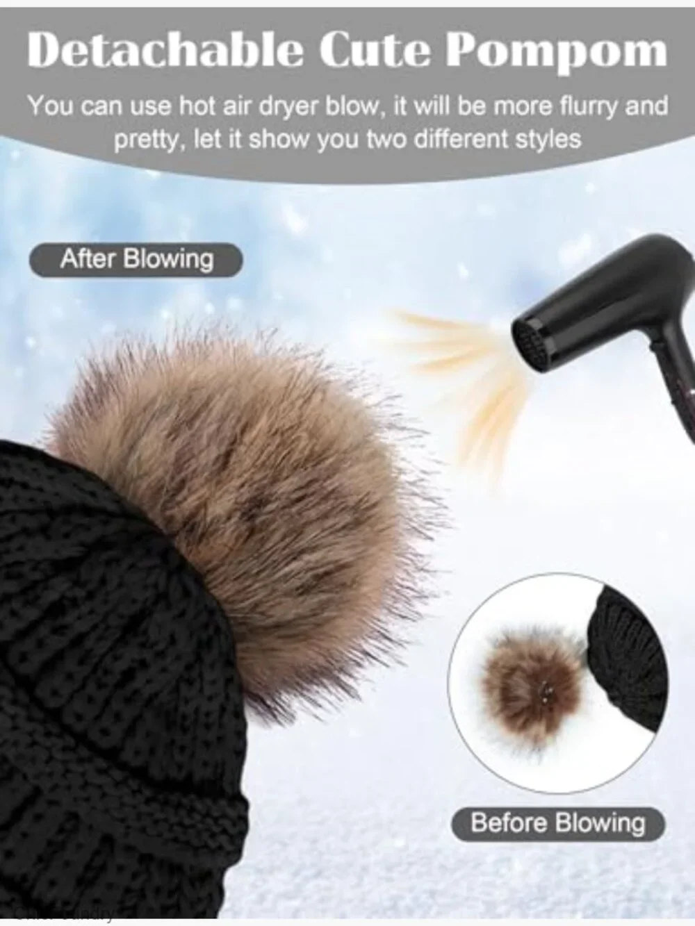 Kids Winter Pompom Hat and Gloves Set Fleece Lined Warm